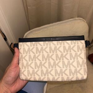 Michael Kors Cream and Blue Belt Bag with Monogram Design